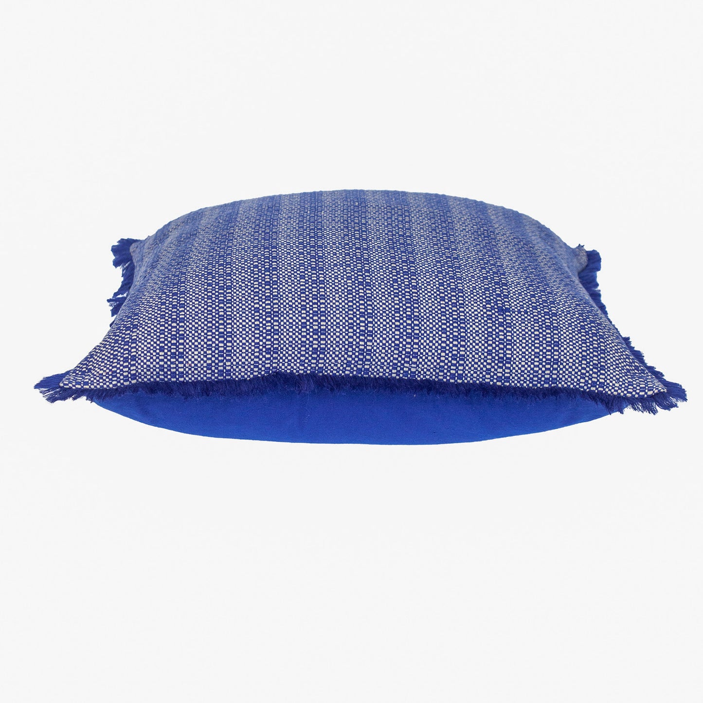 Blue & White Striped Cotton Pillow w/ Fringe