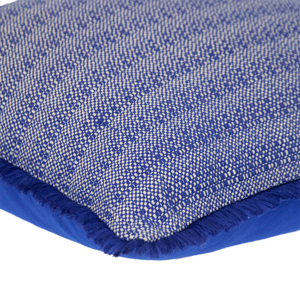 Blue & White Striped Cotton Pillow w/ Fringe