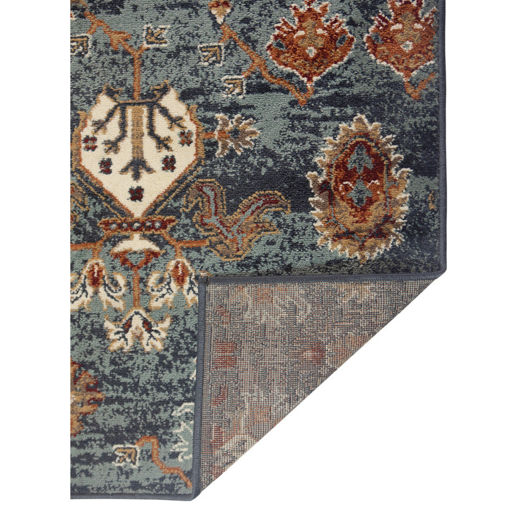 8 x 10 Teal Rust & Orange Oriental Power Loom Rug