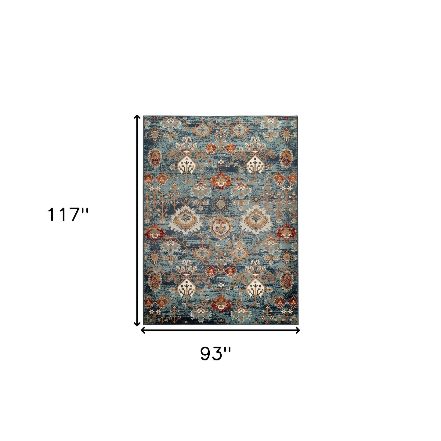 8 x 10 Teal Rust & Orange Oriental Power Loom Rug