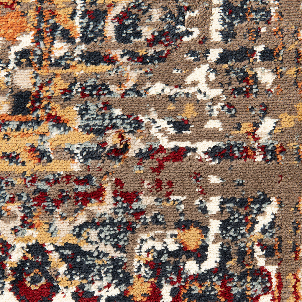 8 x 10 Ivory Red & Orange Medallion Power Loom Rug