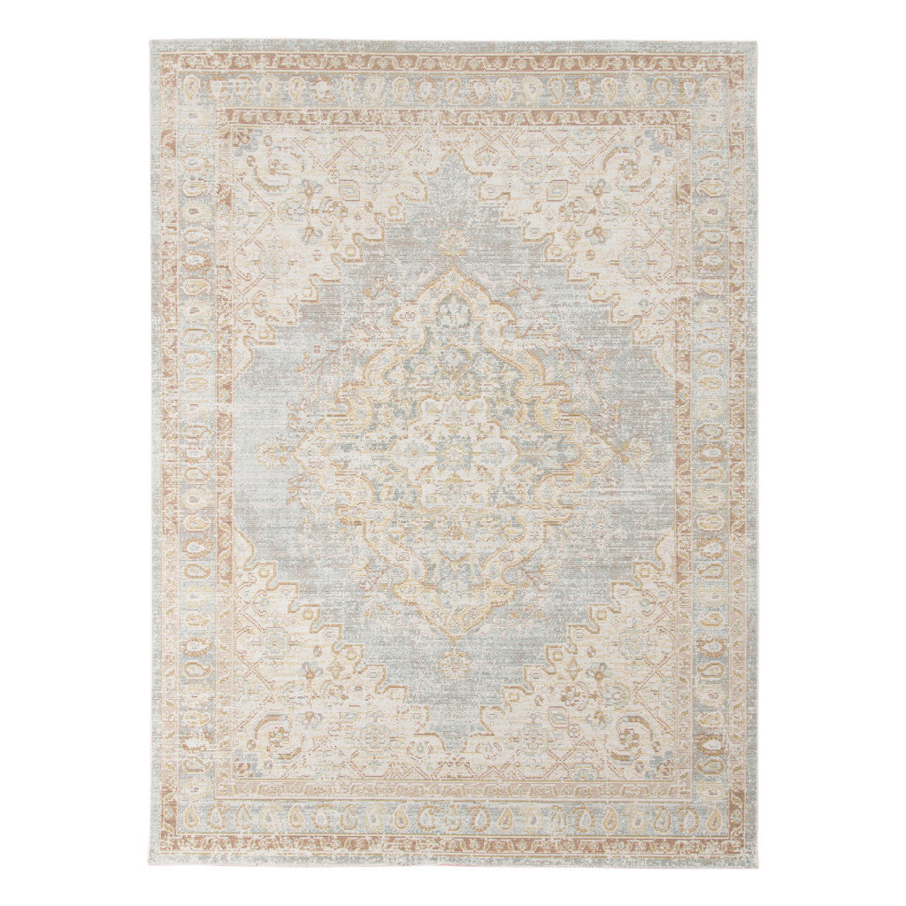 8 x 10 Beige & Gray Medallion Power Loom Rug