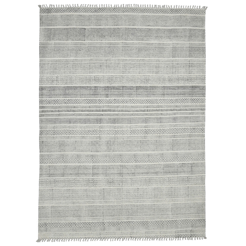 8 X 12 Charcoal Geometric Flatweave Handmade Distressed Rug
