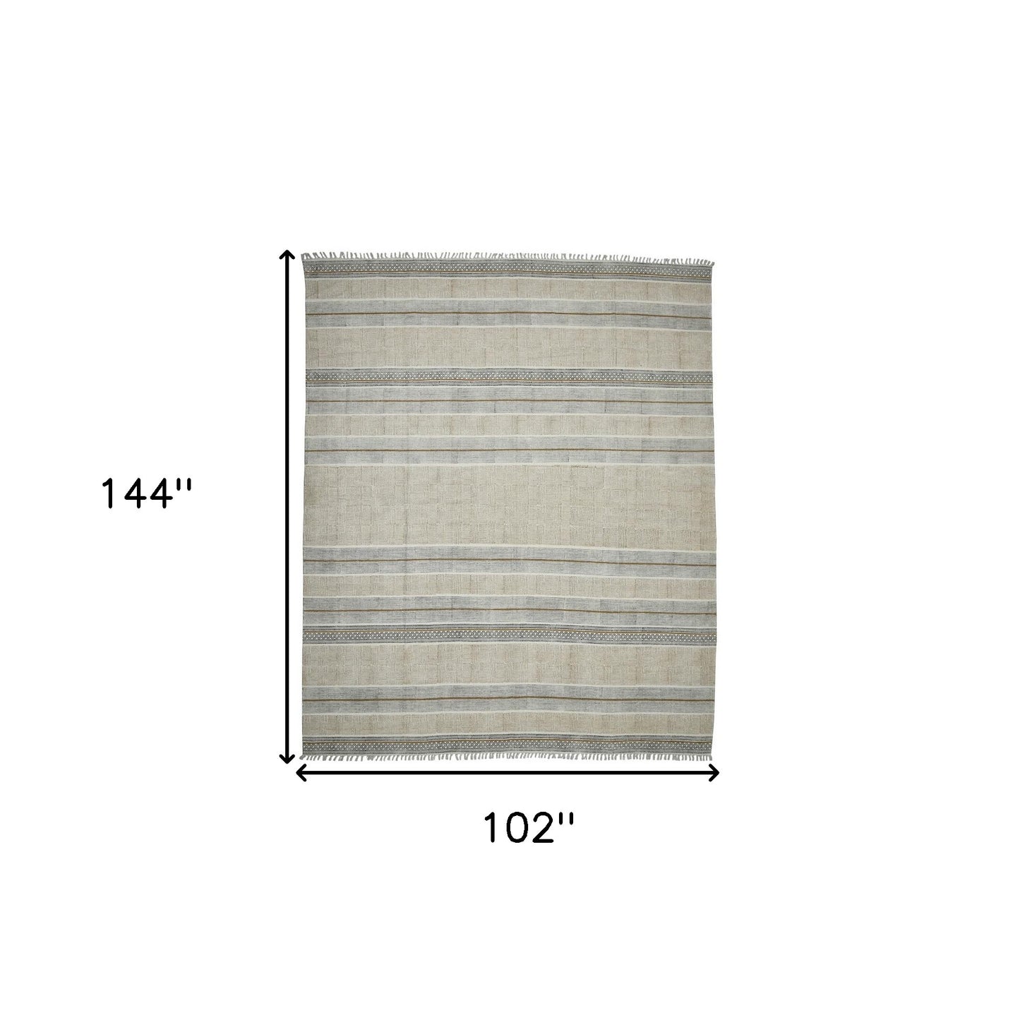 8 X 12 Brown Geometric Flatweave Handmade Distressed Rug With Fringe