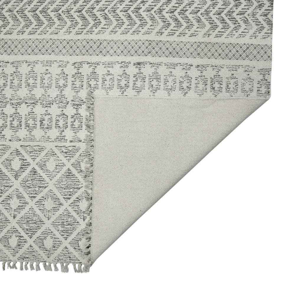 8 X 12 Gray Geometric Flatweave Handmade Distressed Rug With Fringe