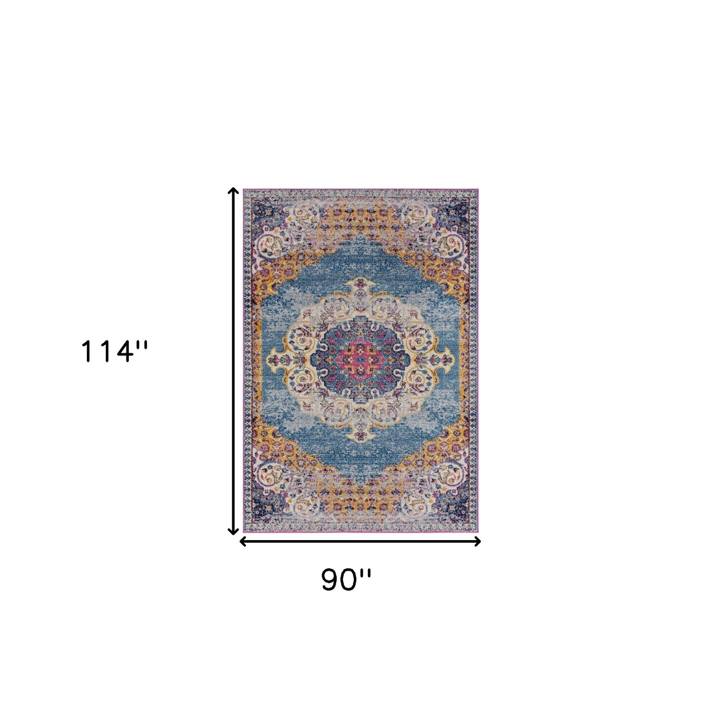 7 x 9 Blue & Orange Floral Medallion Power Loom Rug