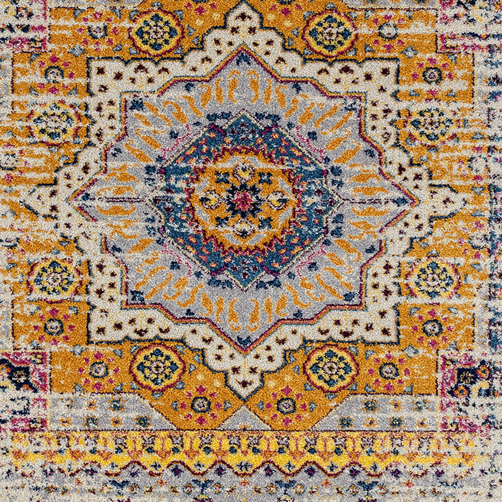 7 x 9 Ivory Navy & Orange Medallion Power Loom Rug