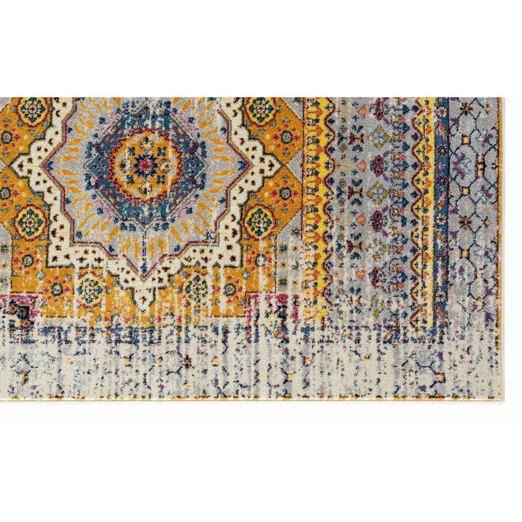 7 x 9 Ivory Navy & Orange Medallion Power Loom Rug