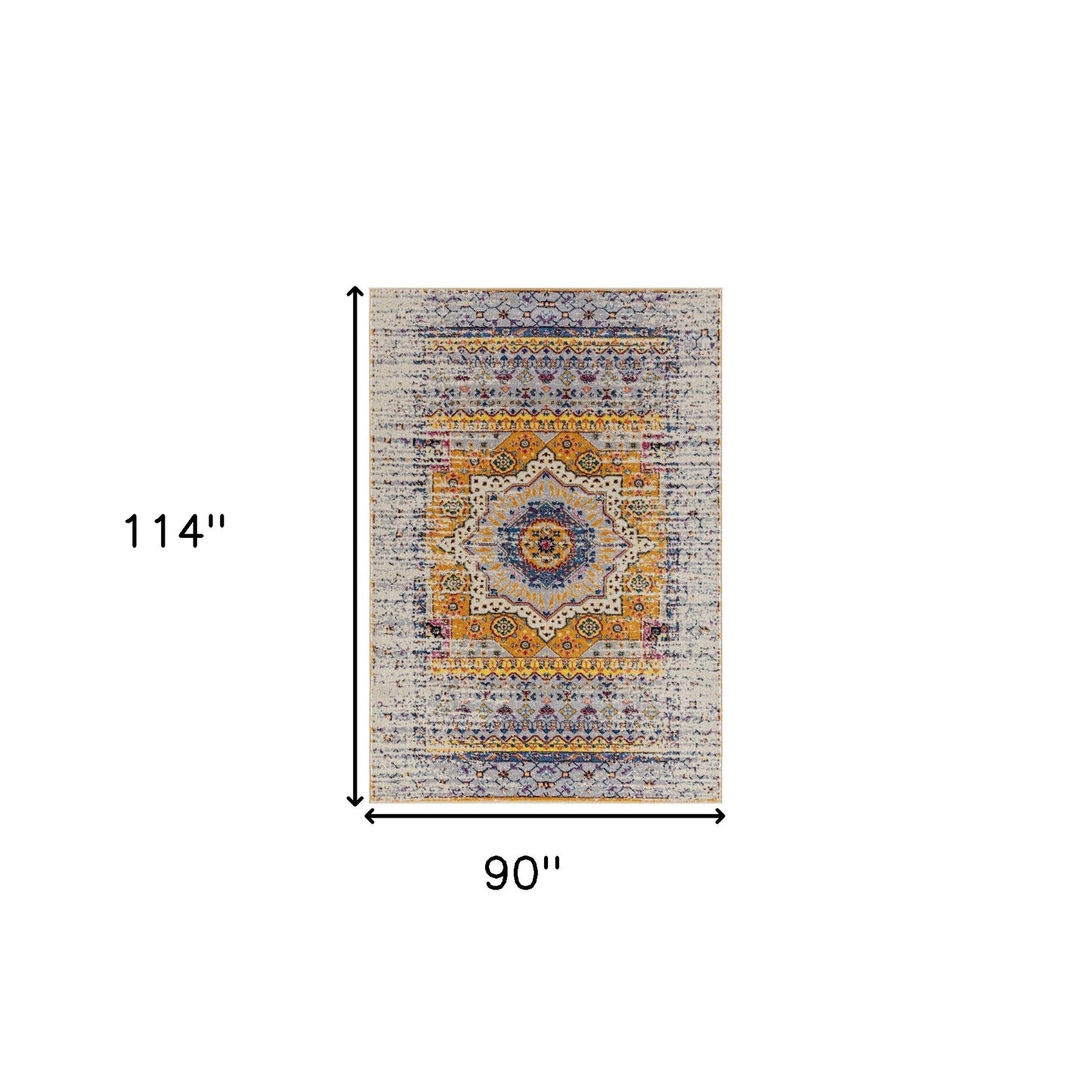 7 x 9 Ivory Navy & Orange Medallion Power Loom Rug
