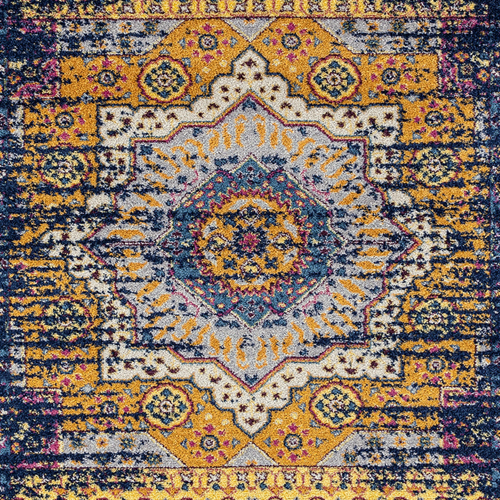 8 x 10 Ivory Navy & Orange Medallion Power Loom Rug
