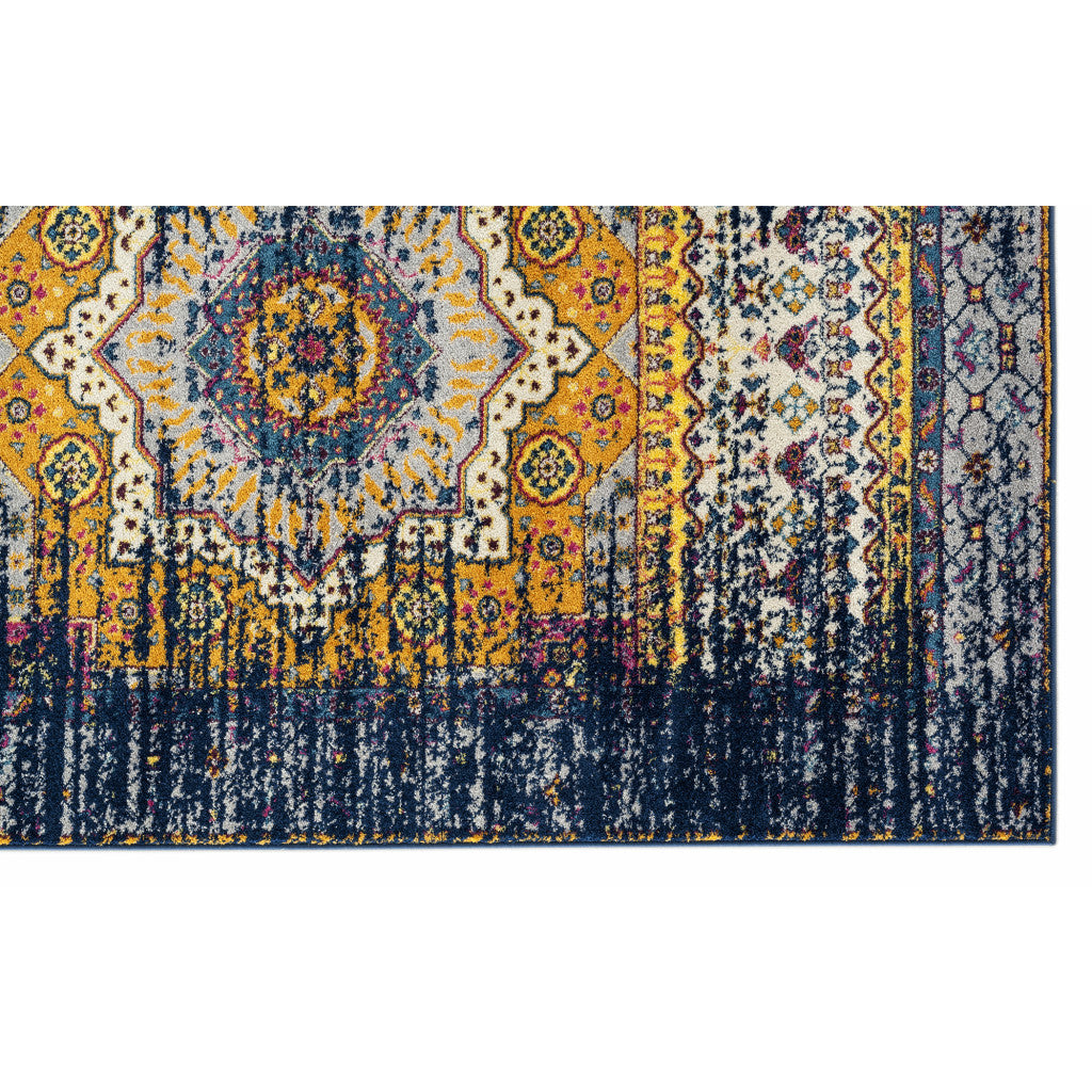 8 x 10 Ivory Navy & Orange Medallion Power Loom Rug