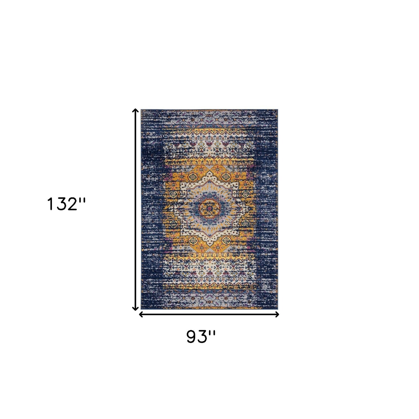 8 x 10 Ivory Navy & Orange Medallion Power Loom Rug