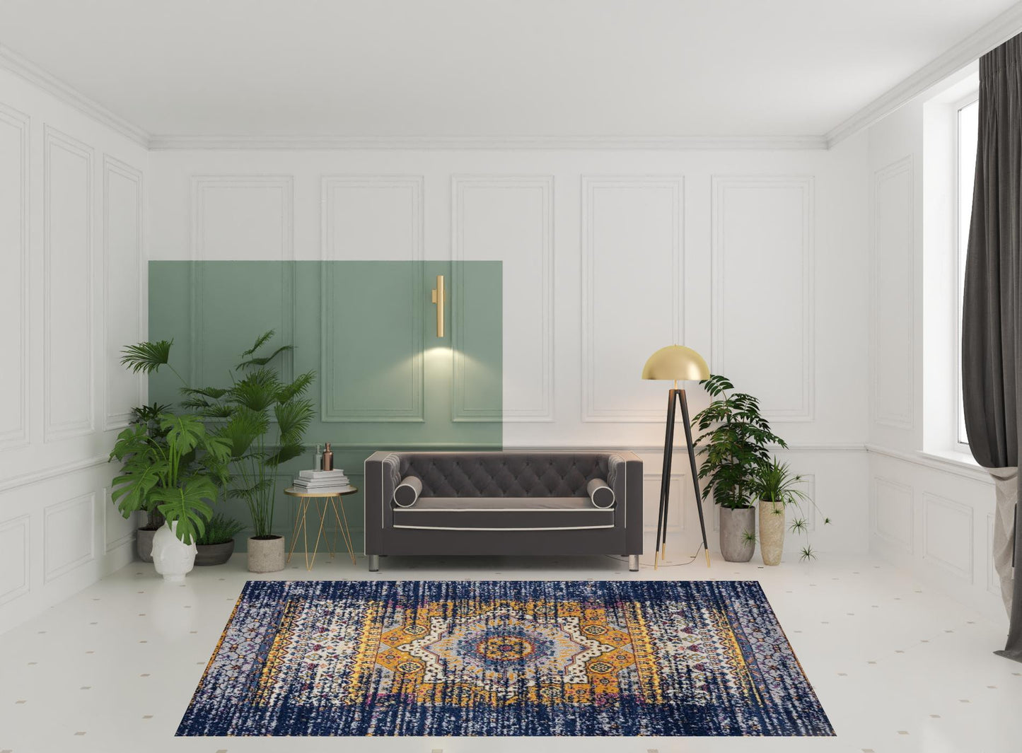 8 x 10 Ivory Navy & Orange Medallion Power Loom Rug
