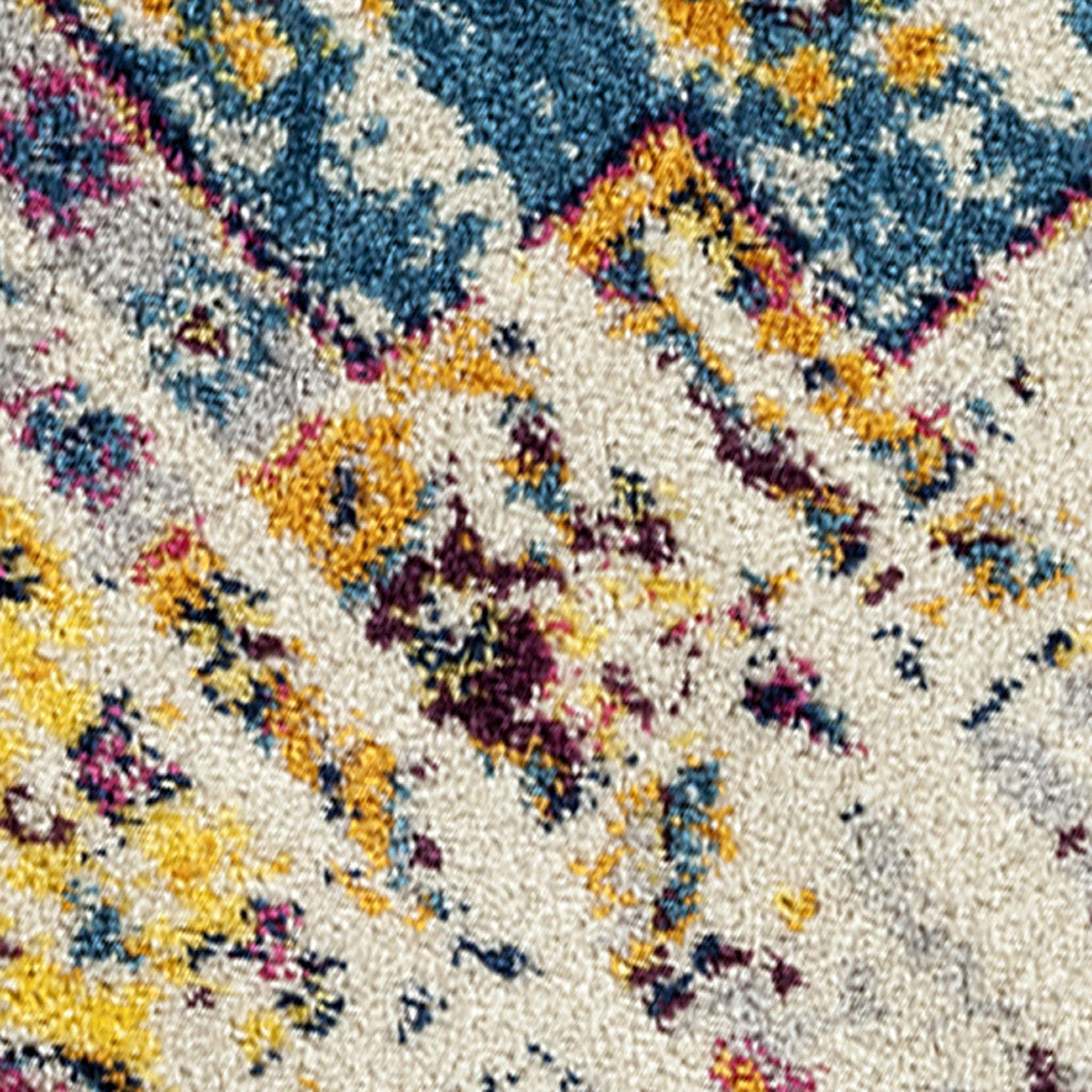 7 x 9 Ivory Pink & Blue Medallion Power Loom Rug