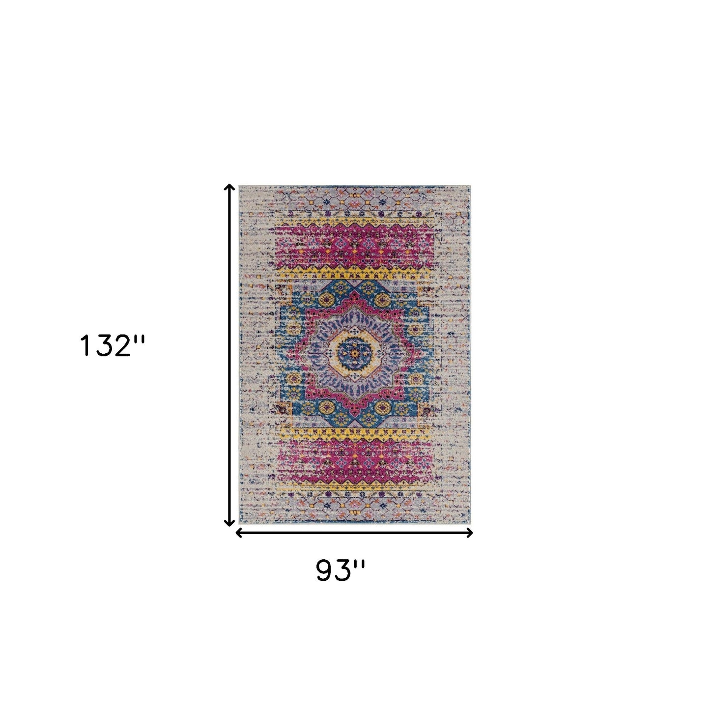 8 x 10 Ivory Pink & Blue Medallion Power Loom Rug