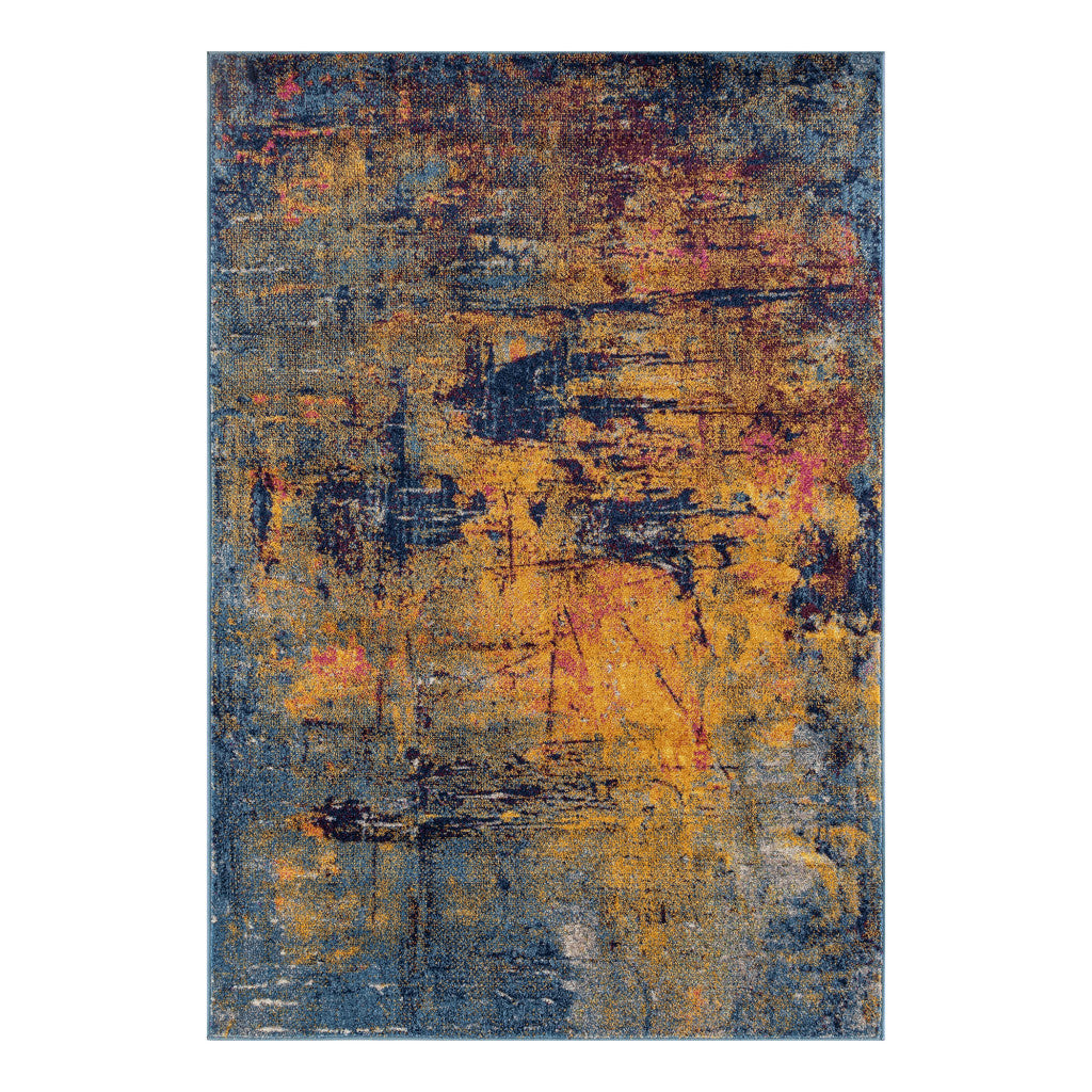 8 x 10 Navy & Orange Power Loom Rug