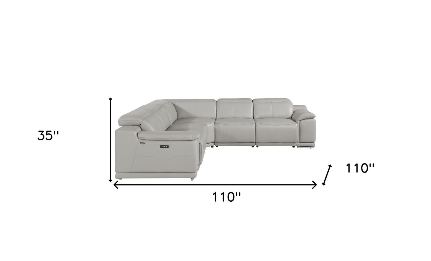 Light Gray Italian Leather U Shaped 5 Piece Sectional w/ Console