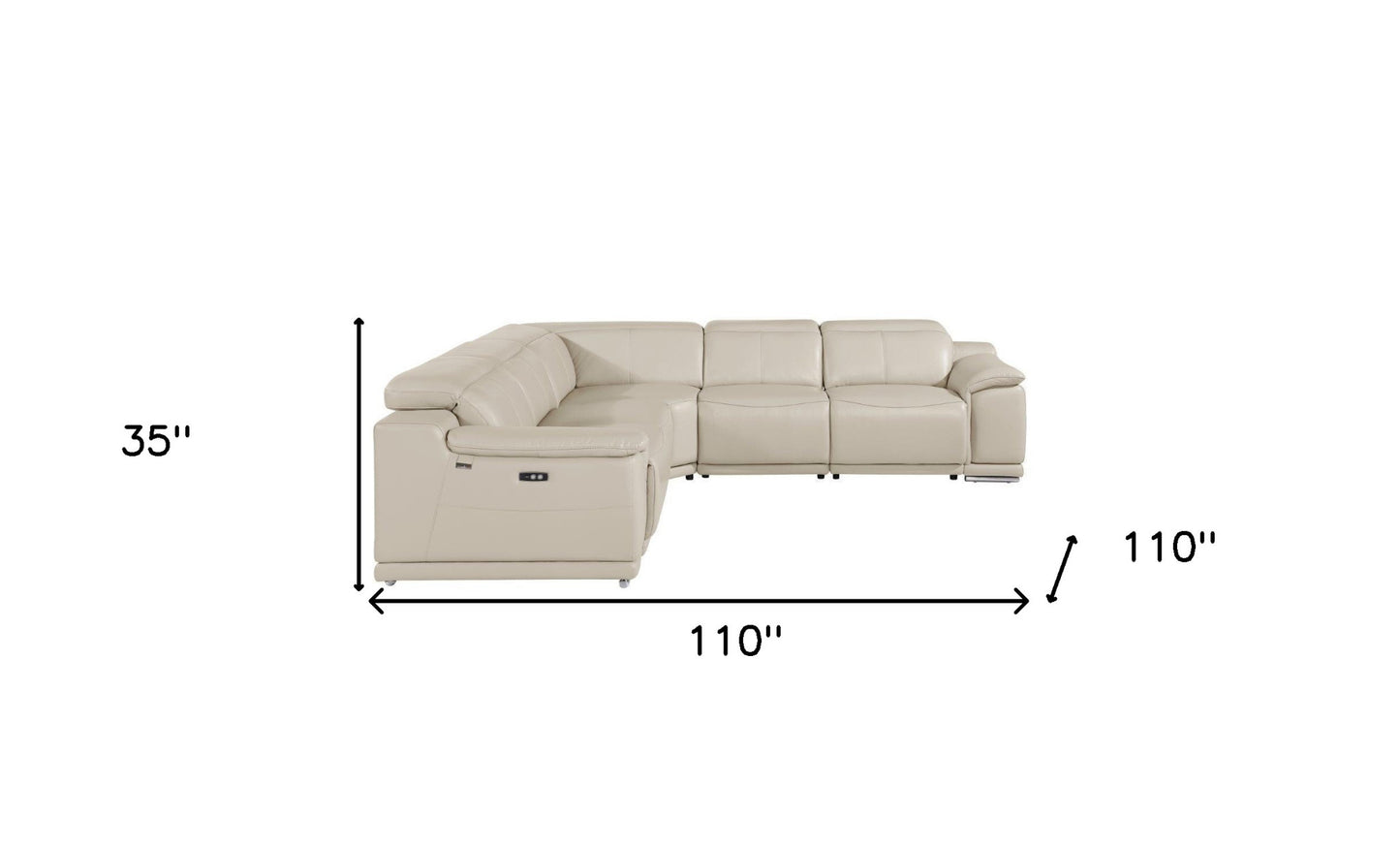 Beige Italian Leather U Shaped 5 Piece Sectional w/ Console