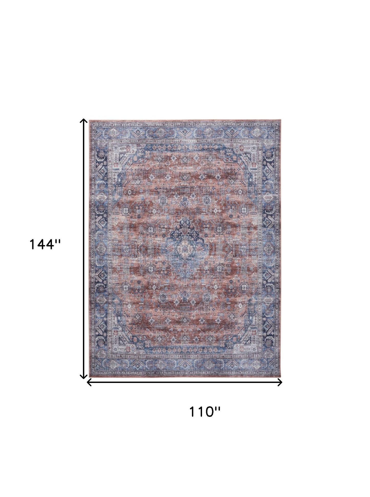 9 x 12 Blue & Red Oriental Power Loom Distressed Washable Non Skid Rug