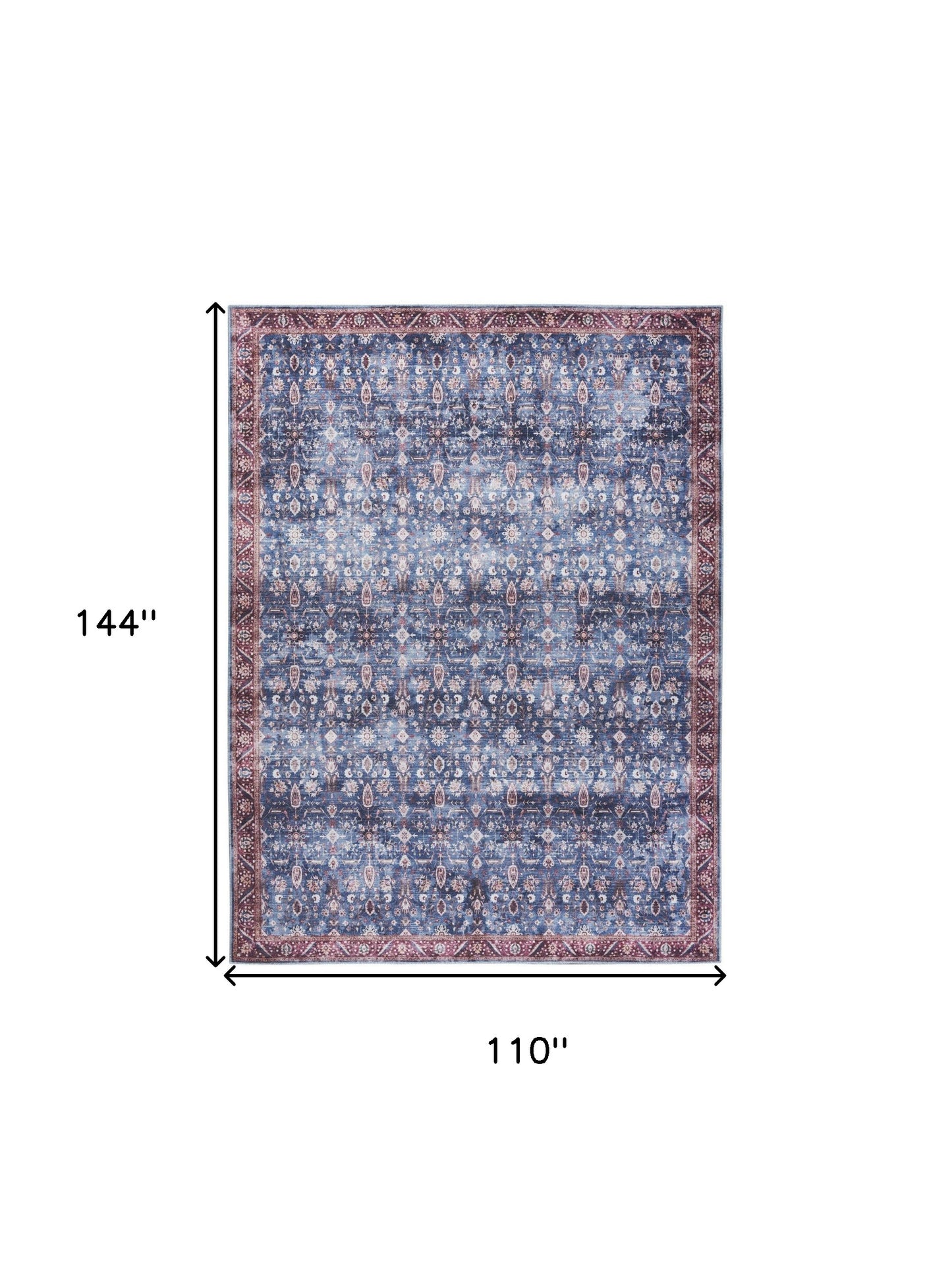 9 x 12 Blue & Red Oriental Power Loom Distressed Washable Non Skid Rug