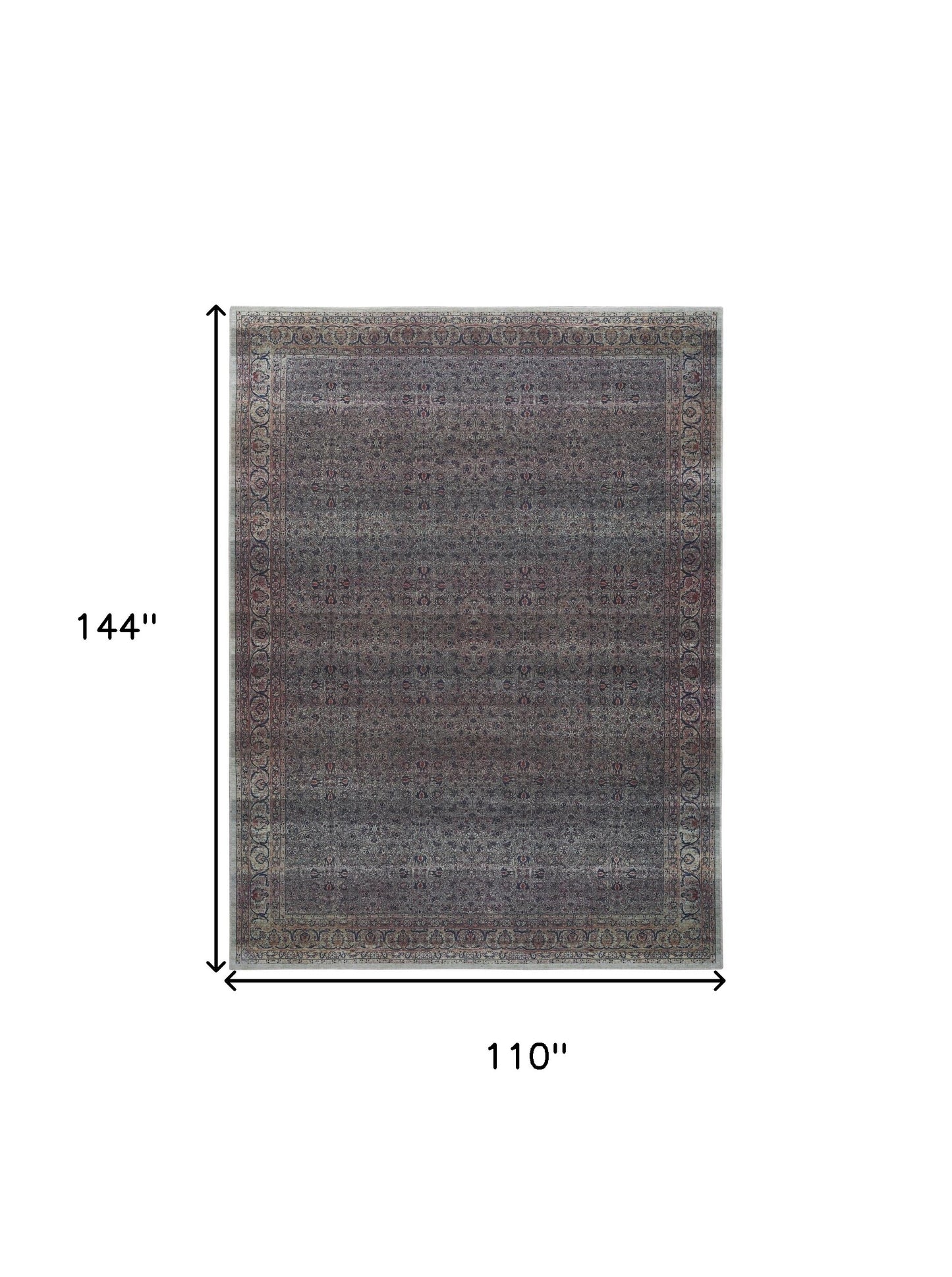 9 x 12 Blue & Brown Oriental Power Loom Distressed Washable Non Skid Rug