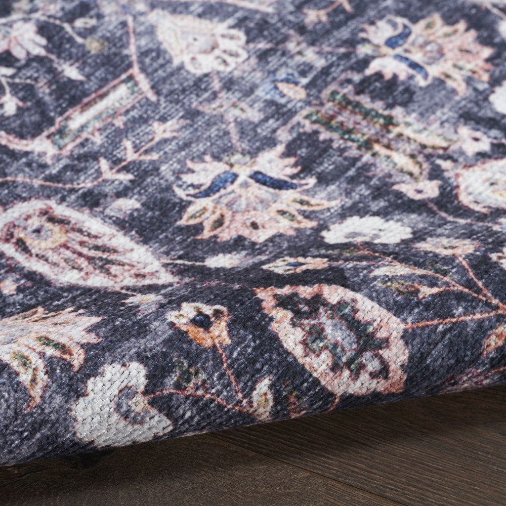 9 x 12 Blue & Ivory Oriental Power Loom Distressed Washable Non Skid Rug