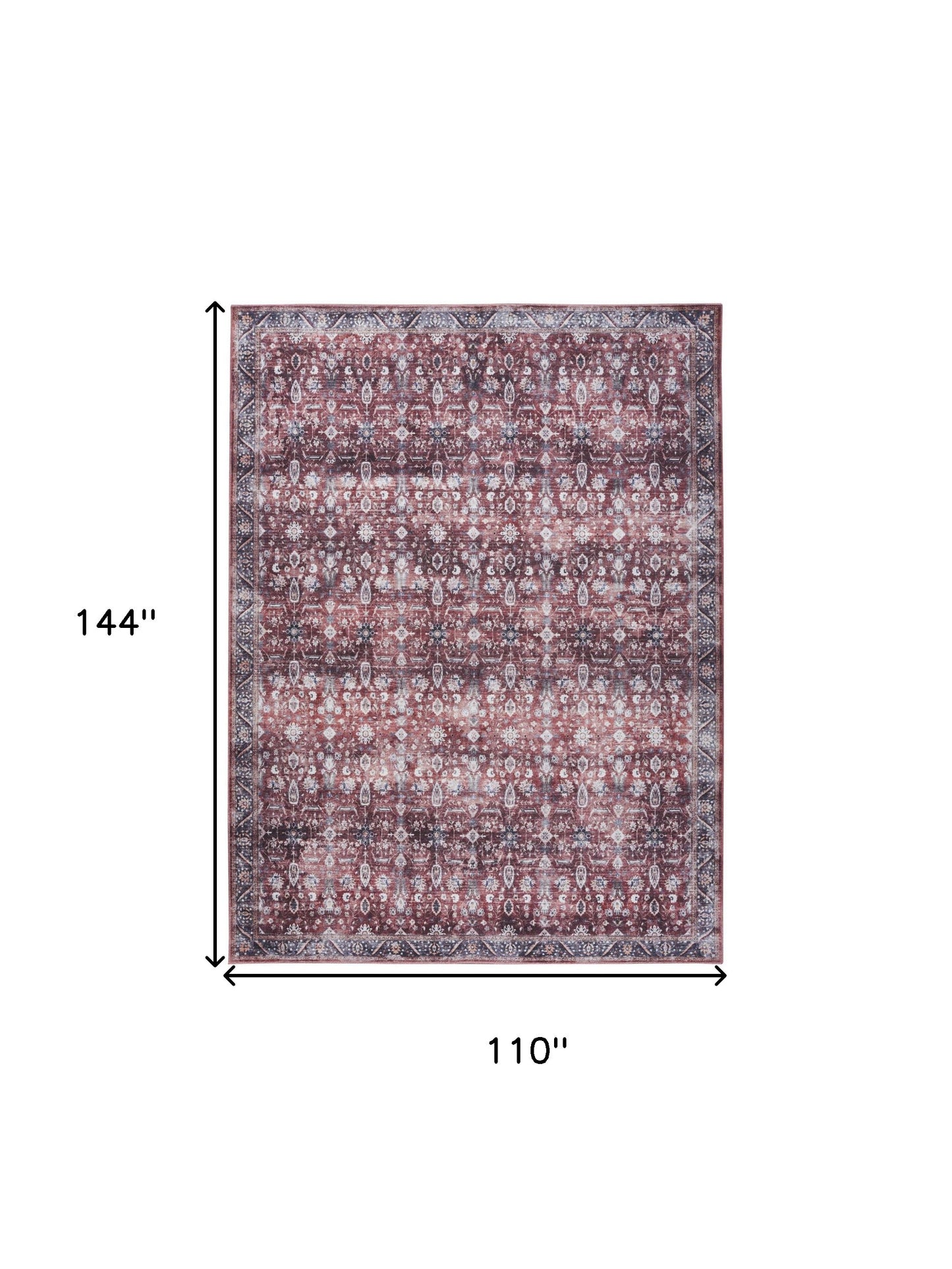 9 x 12 Red & Ivory Oriental Power Loom Distressed Washable Non Skid Rug