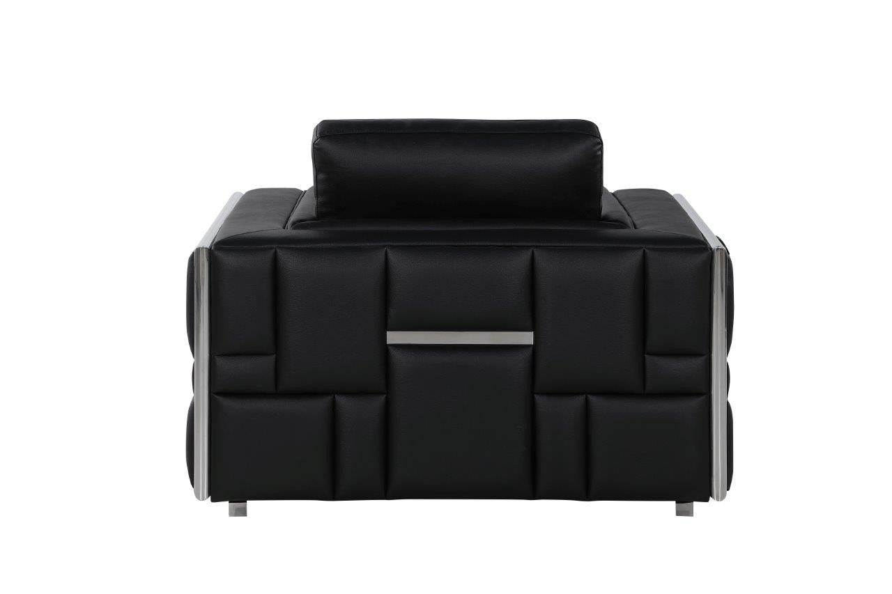 Black & Silver Top Grain Leather Club Chair