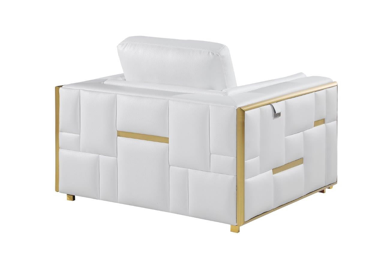 White & Gold Top Grain Leather Club Chair