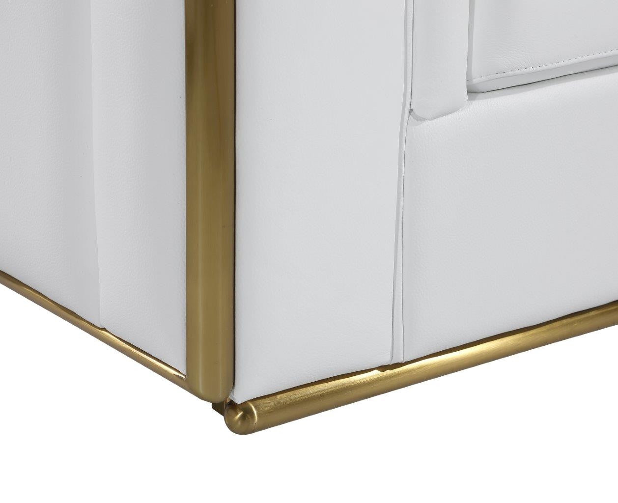 White & Gold Top Grain Leather Club Chair
