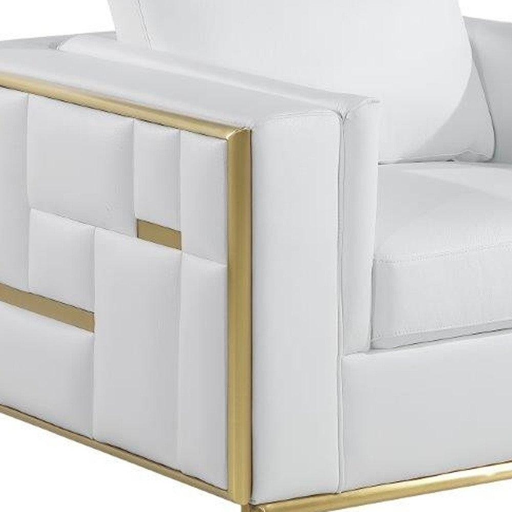 White & Gold Top Grain Leather Club Chair
