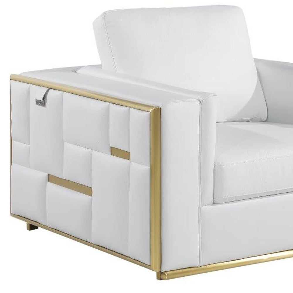 White & Gold Top Grain Leather Club Chair