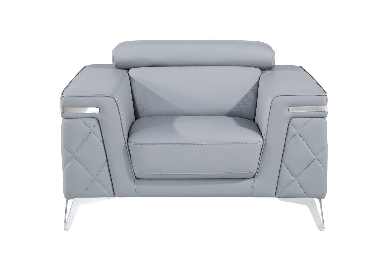 Light Gray & Silver Top Grain Leather Club Chair