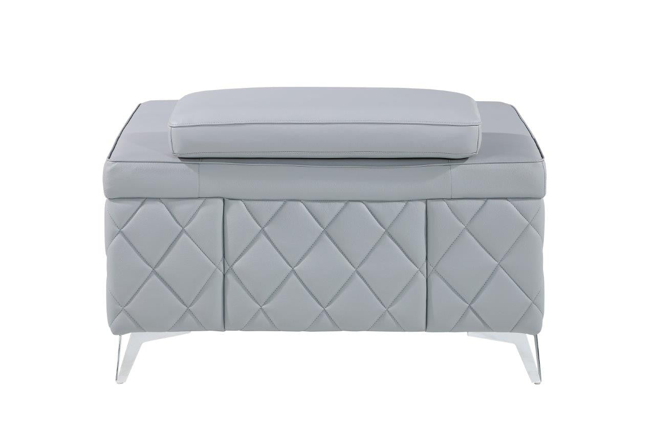 Light Gray & Silver Top Grain Leather Club Chair