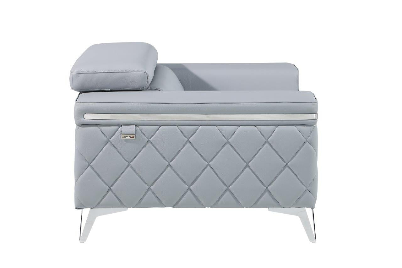 Light Gray & Silver Top Grain Leather Club Chair