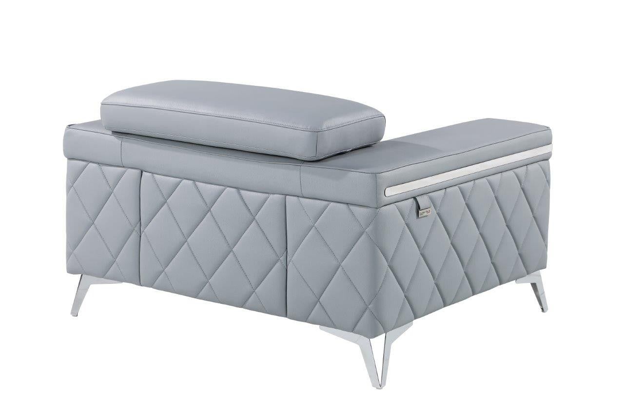 Light Gray & Silver Top Grain Leather Club Chair