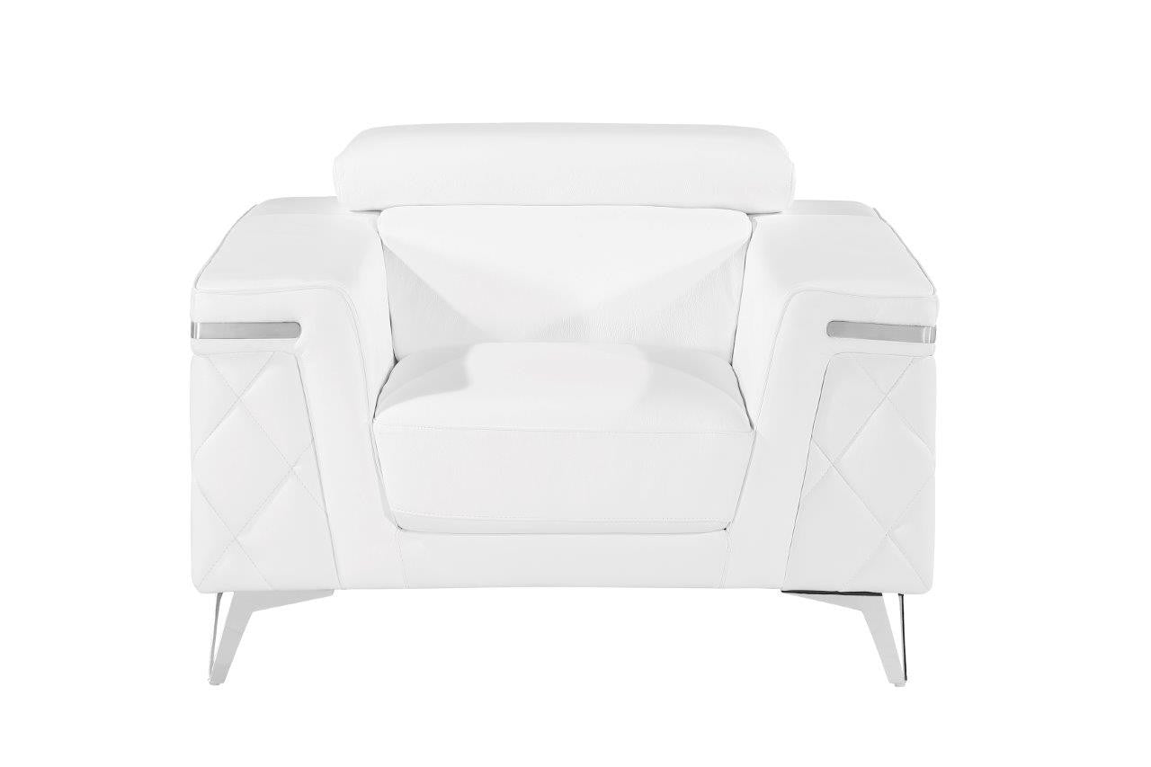 White & Silver Top Grain Leather Club Chair