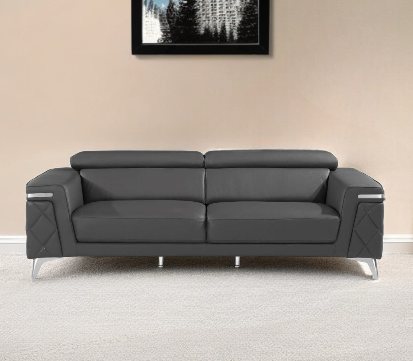 Dark Gray Italian Leather Sofa
