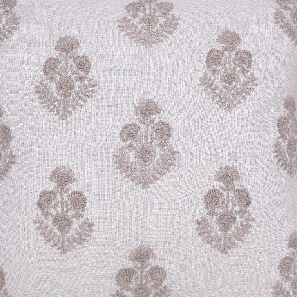 Natural & Ivory Floral Linen Pillow w/ Embroidery
