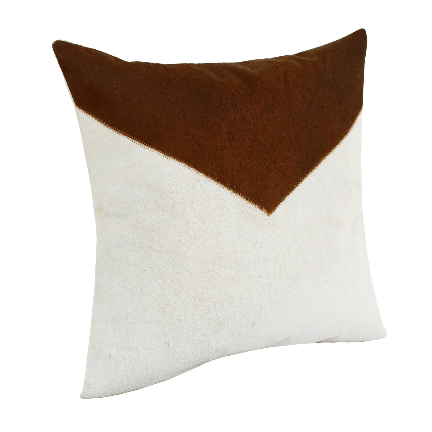 Brown & Ivory Geometric Faux Leather Pillow