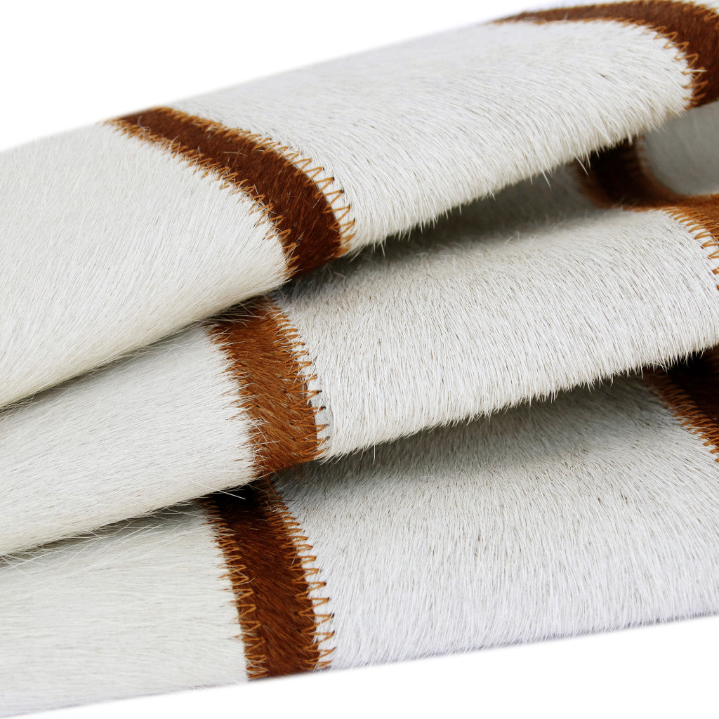 Brown & Ivory Striped Faux Leather Pillow