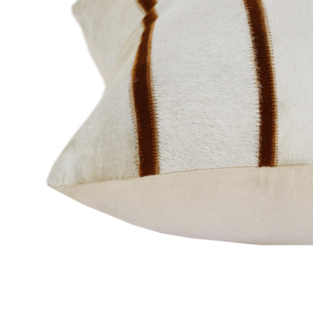 Brown & Ivory Striped Faux Leather Pillow