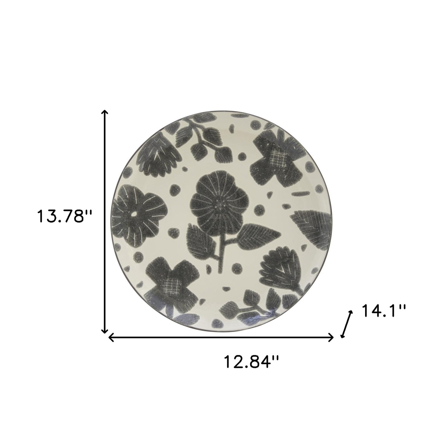 Gray and Ivory 16-Piece Round Floral Ceramic Set of 4 Dinnerware Set