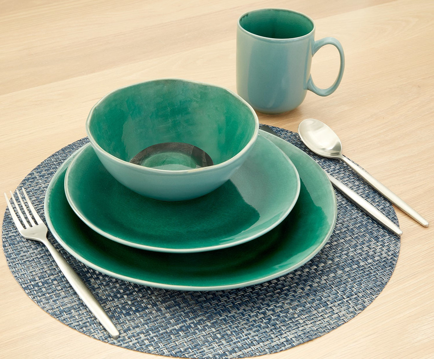 Green 16-Piece Ceramic Set of 4 Dinnerware Set