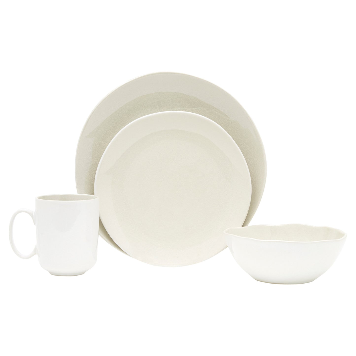 White and Natural 16-Piece Round Ceramic Set of 4 Dinnerware Set