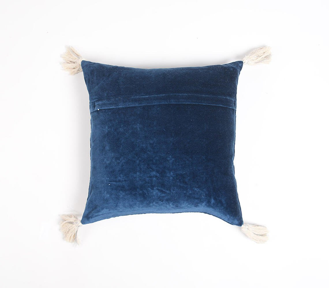 Blue & White Geometric Cotton (Cover Only) w/ Embroidery & Tassels