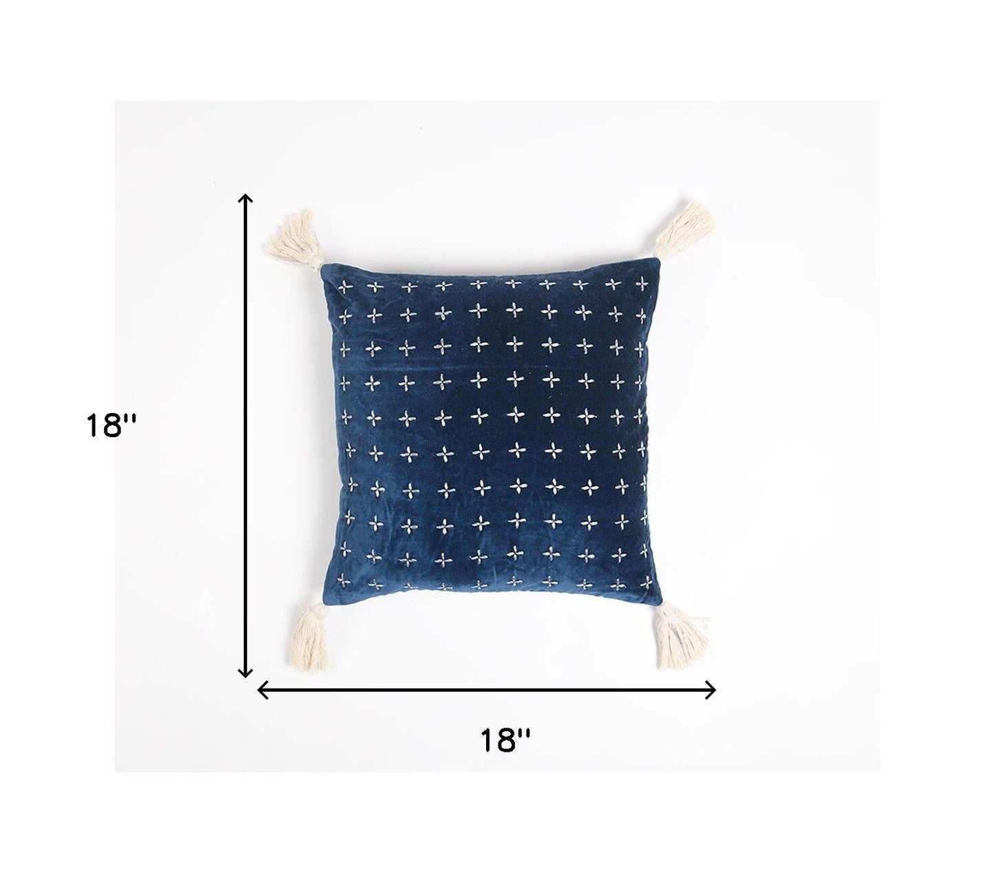 Blue & White Geometric Cotton (Cover Only) w/ Embroidery & Tassels