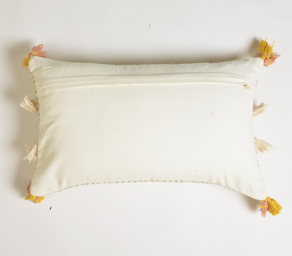 Ivory & White Striped Cotton (Cover Only) w/ Fringe & Tassels
