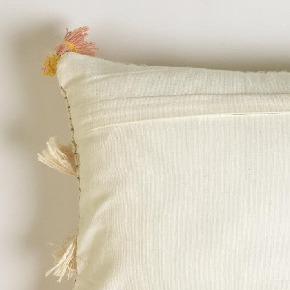 Ivory & White Striped Cotton (Cover Only) w/ Fringe & Tassels