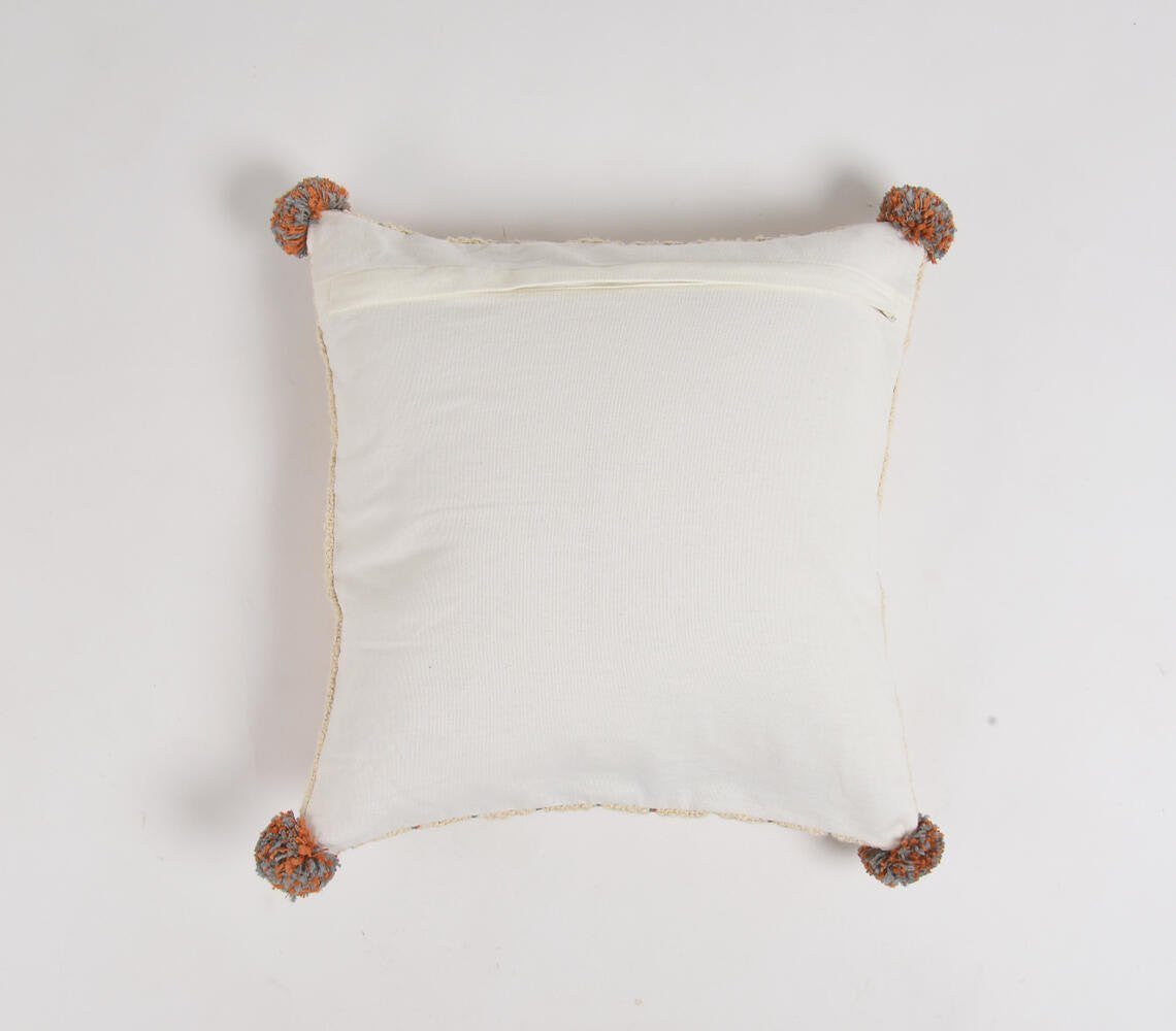 Beige & Orange Linen Cotton (Cover Only) w/ Pom Poms